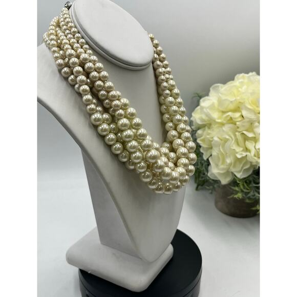Lia Sophia "Uptown" 6 Strands Graduated Cream Faux Pearl Necklace - Picture 4 of 12